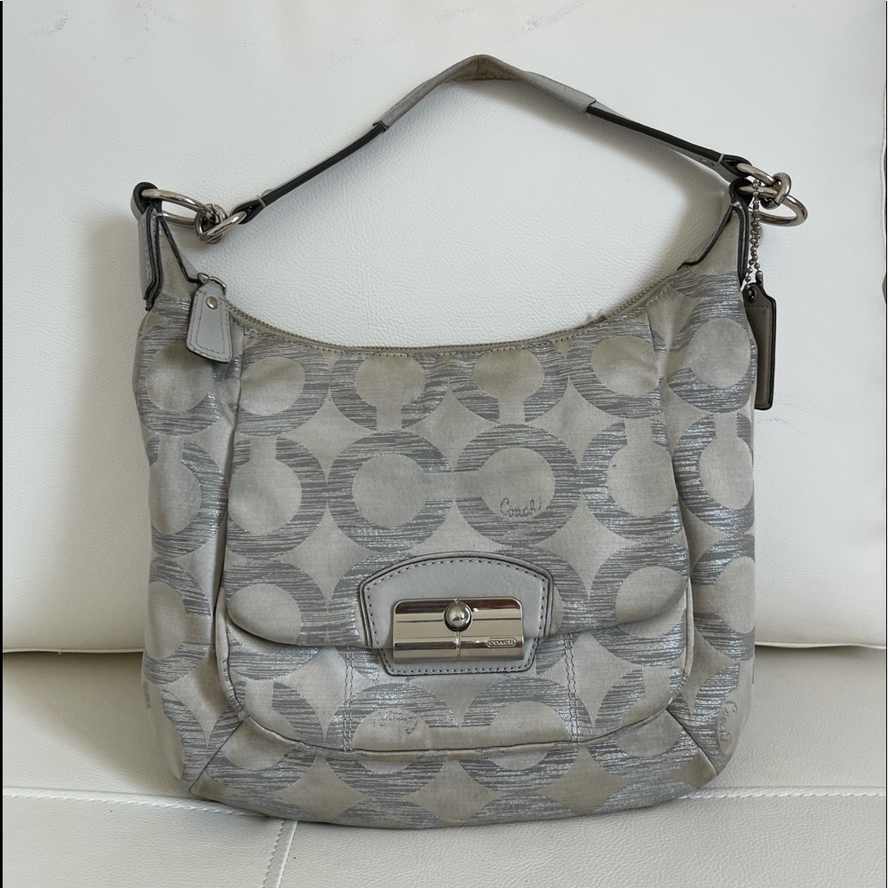 Coach Kristin Op Art Logo Silver Shoulder Purse